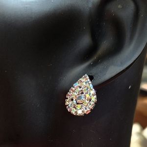 Colorful Rhinestone Teardrop Post Earrings WOW! Christmas Holiday Gift Idea NWT